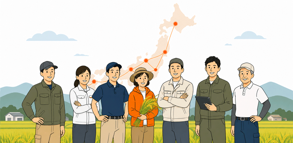 全国の農場経営者が現地で知見を共有するコメプロ仲間のイメージ