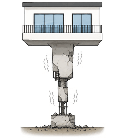 ひび割れの入った3階建ての家のイラスト